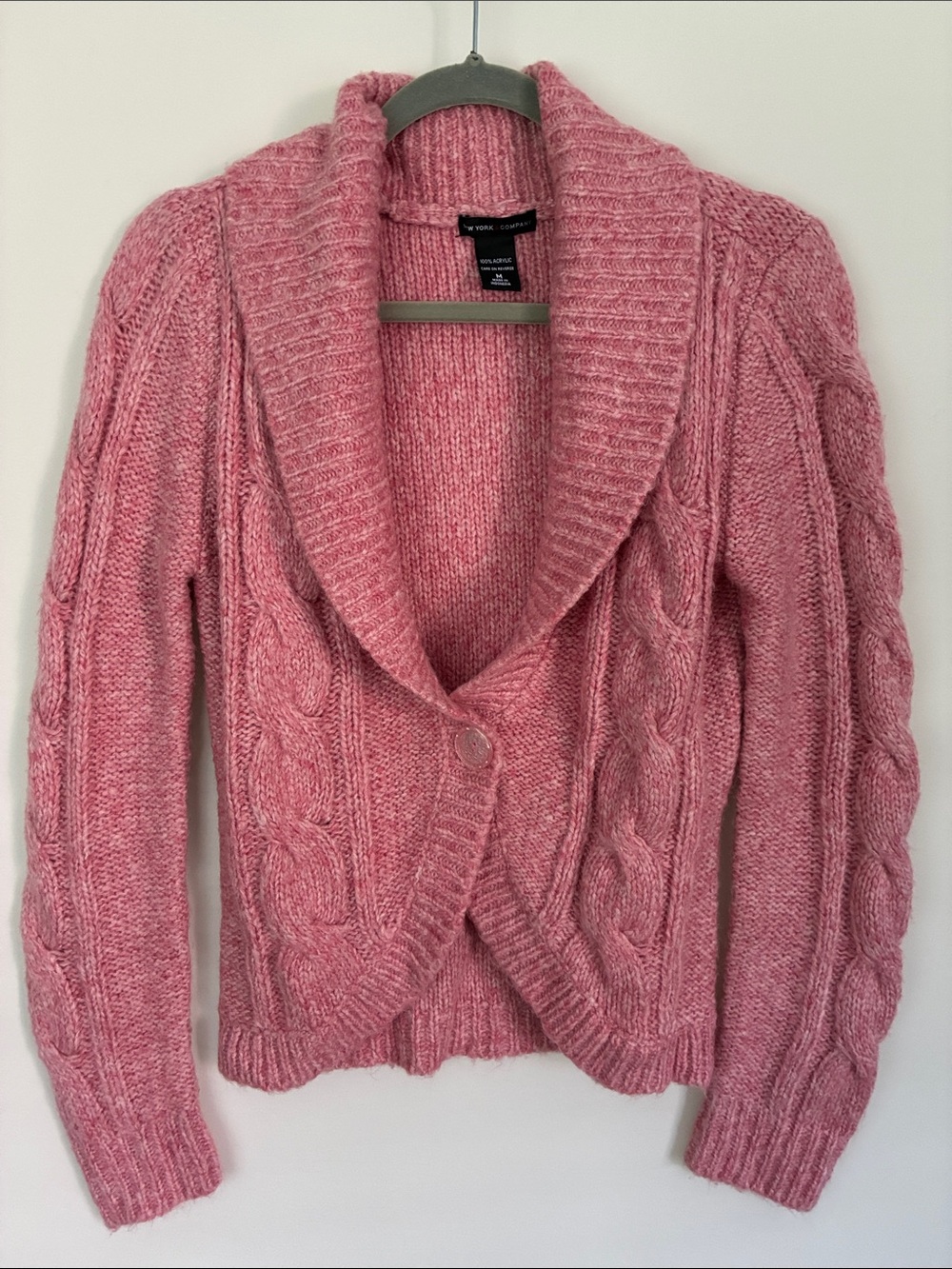 New York & Company Rose Pink Cable Shawl-Collar Cardigan